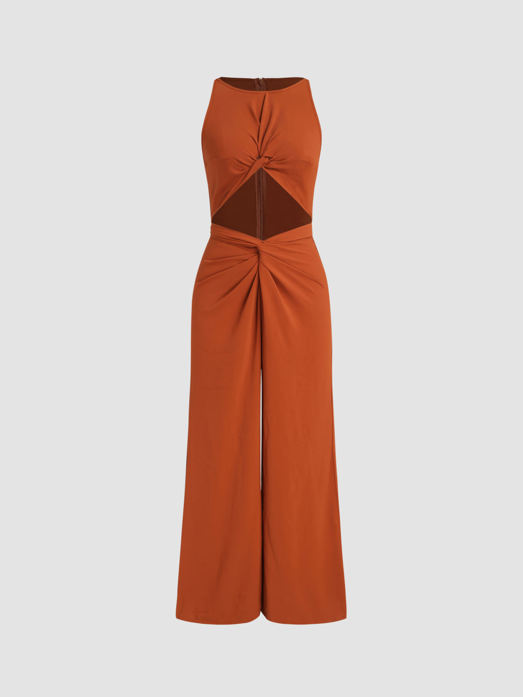 Einfarbiger Jumpsuit mit Twist-Ausschnitt und Bindeband am Rücken