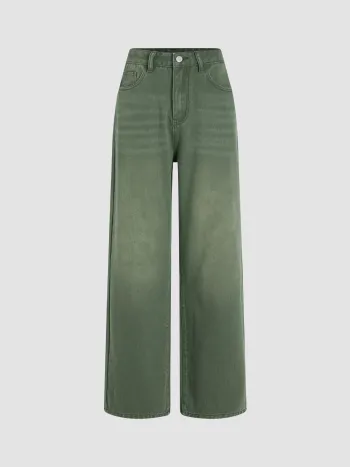 Honigfarbene Mid-Rise Jeans mit geraden Beinen und einfarbigem Design