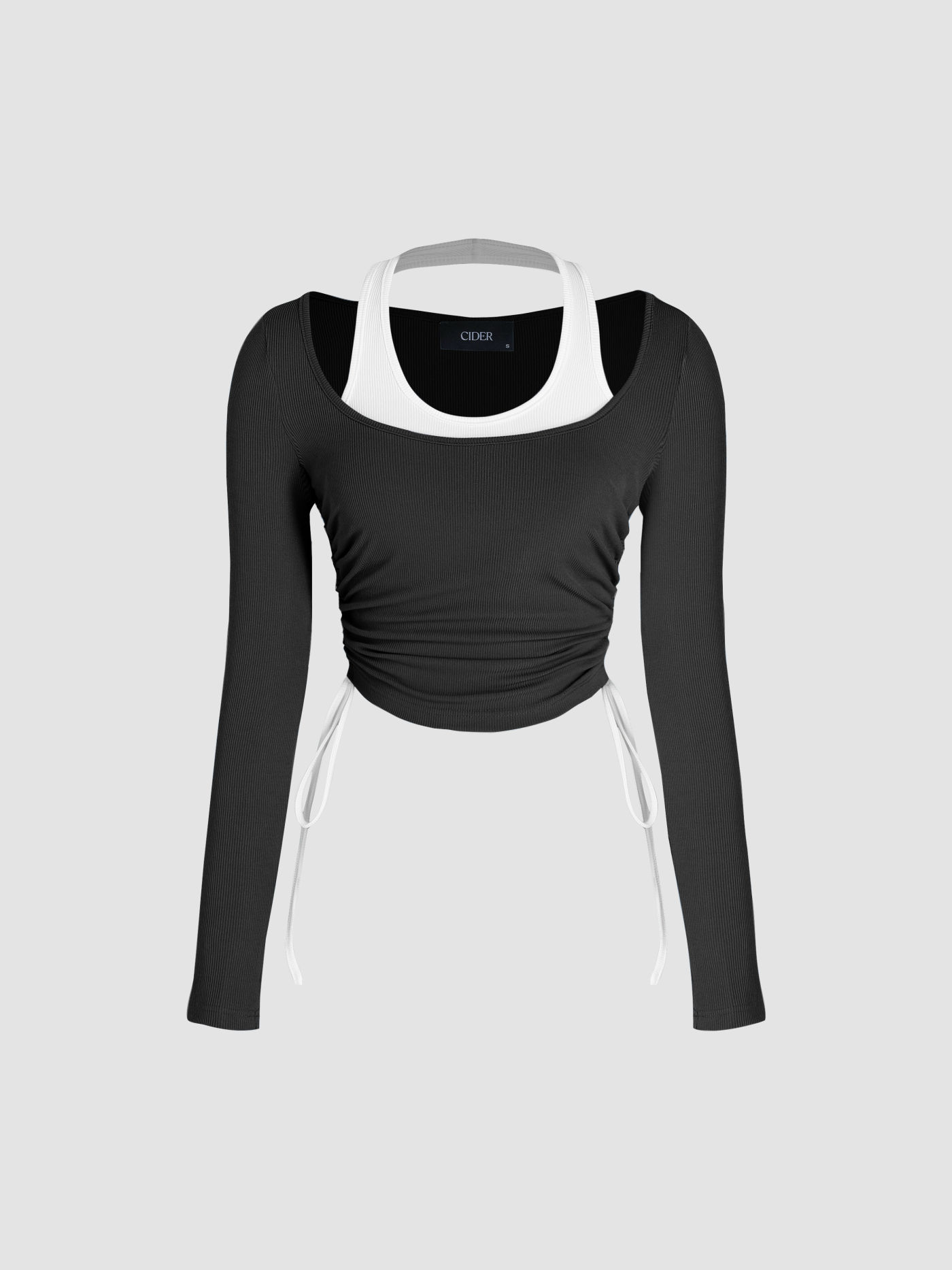 Scoop Neckline Drawstring Long Sleeve Crop Top