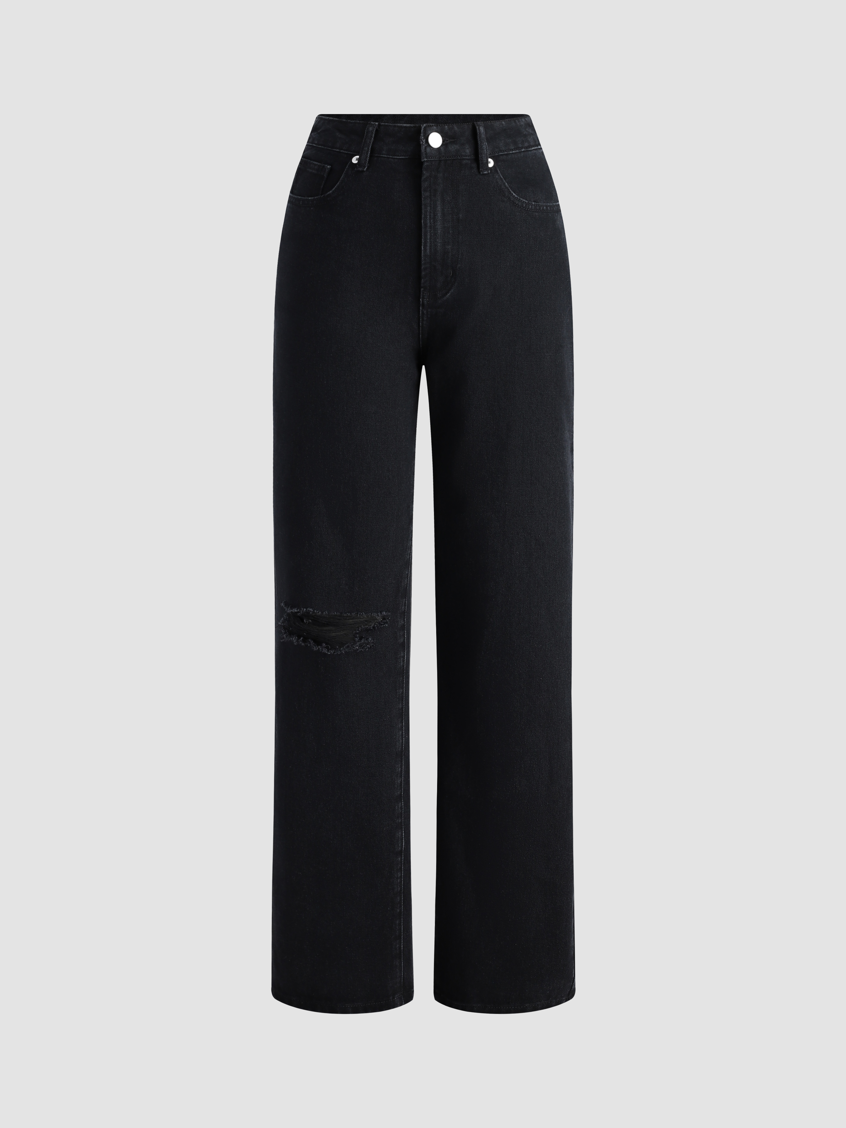 Casual Sportswear Solid Ripped Loose Denim Jeans