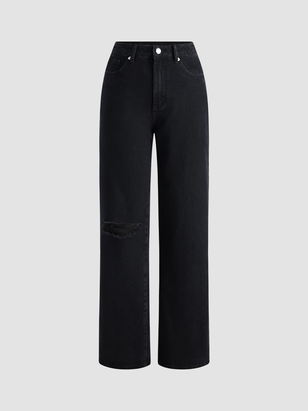 High Rise Solid Ripped Jeans
