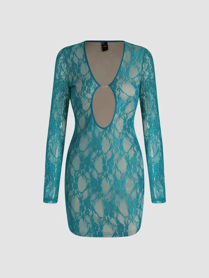 Lace Lace Cut Out Long Sleeve Mini Dress For Music Festival/Live House Lace Lace Cut Out Long Sleeve Mini Dress For Music Festival/Live House