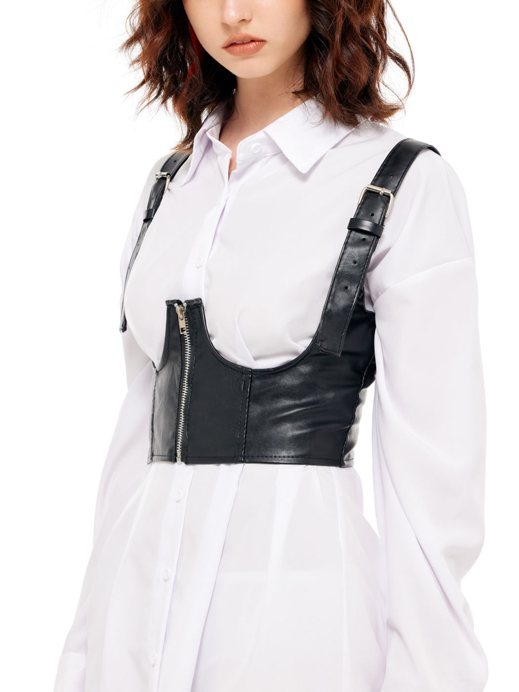 Faux Leather Zip Up Belted Corset Belt