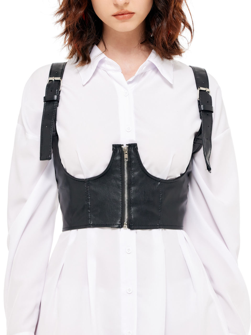 Faux Leather Zip Up Belted Corset Belt