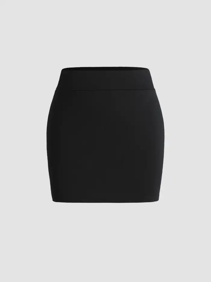 Knit Fabric Solid Slit Mini Skirt For Daily Casual