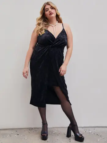 Sequins V-neck Split Midi Dress Curve & Plus