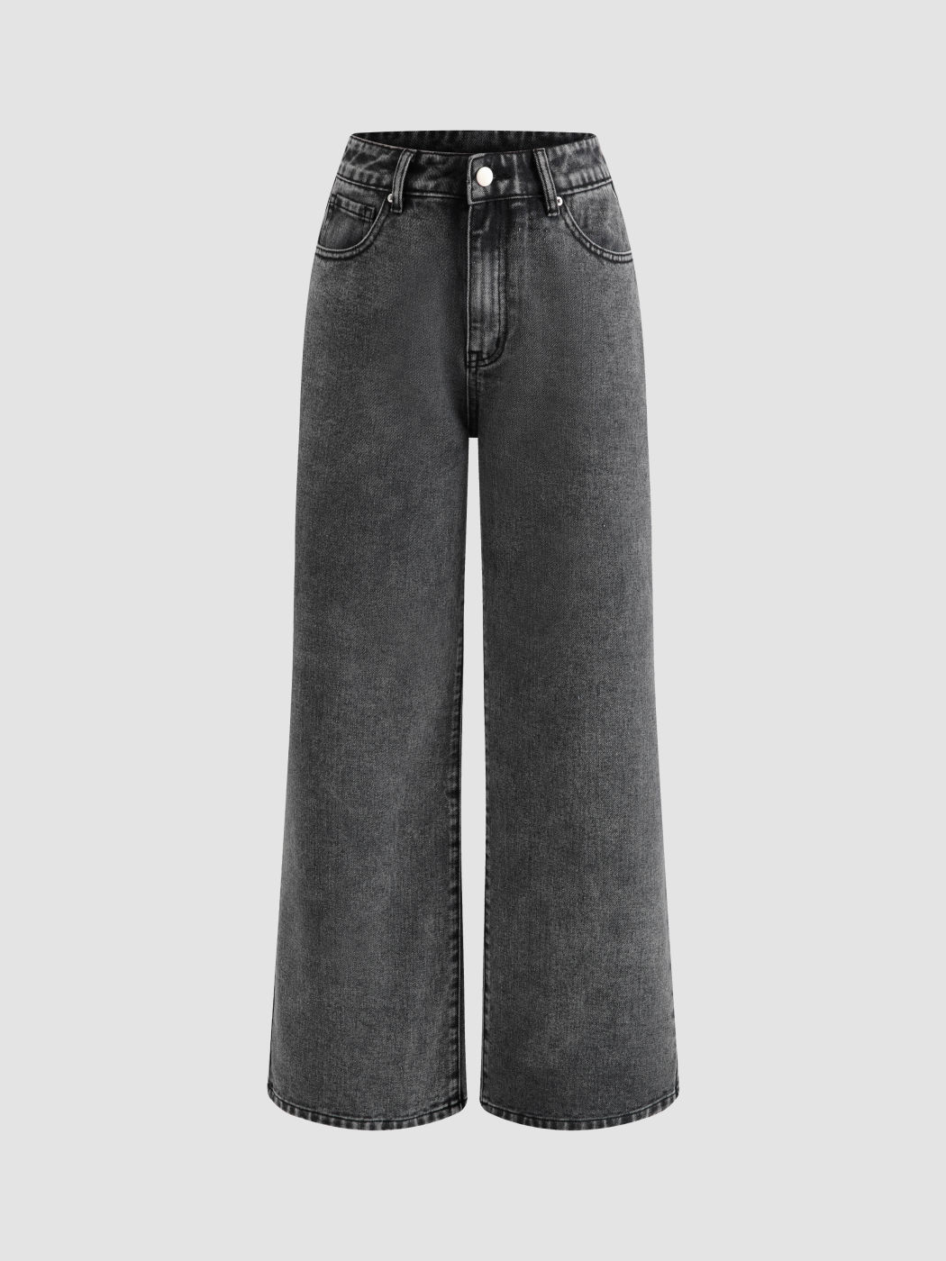 Denim Mid Rise Solid Wide Leg Jeans