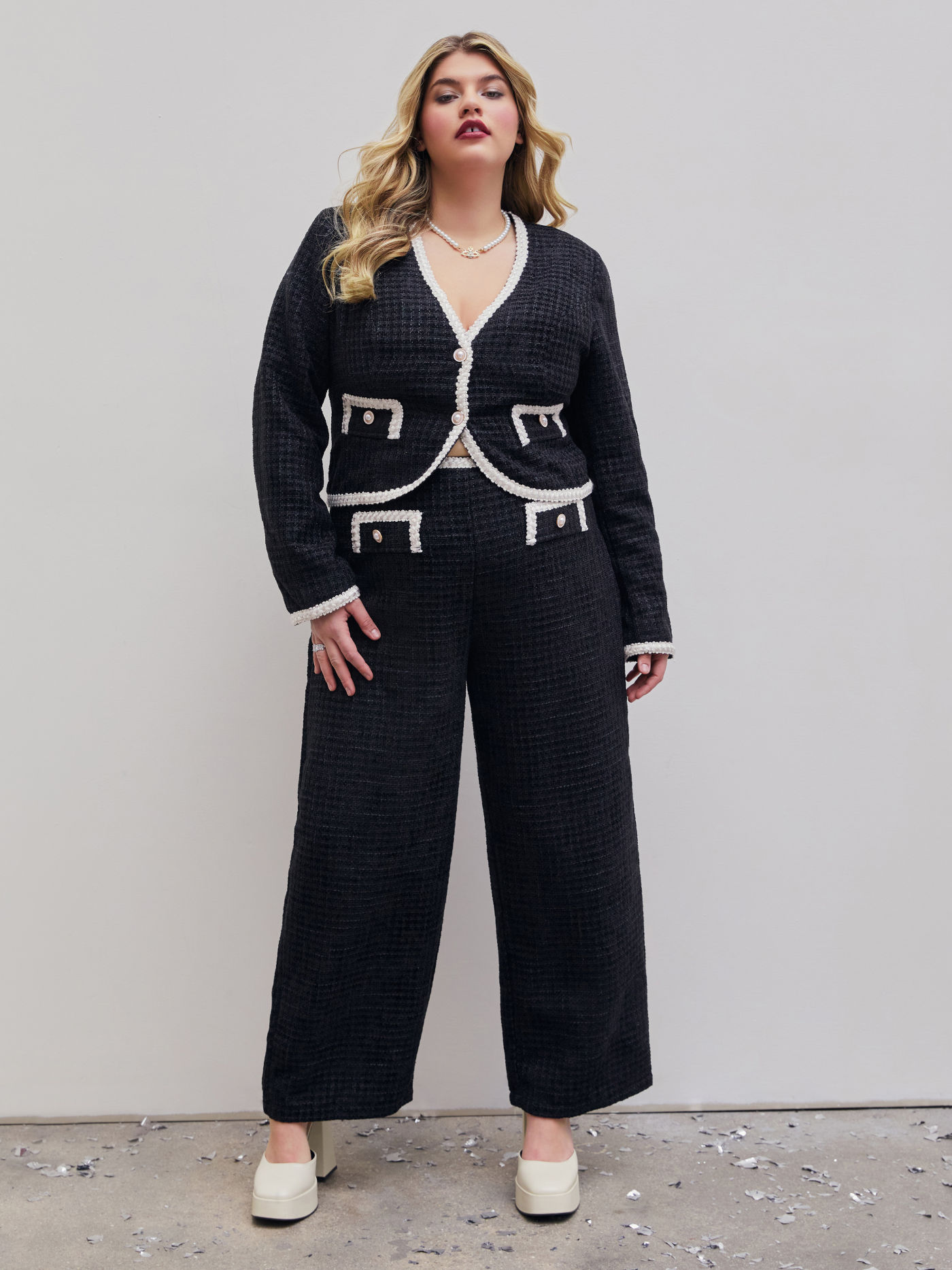 Pantalon large en tweed contrastant Curve & Plus