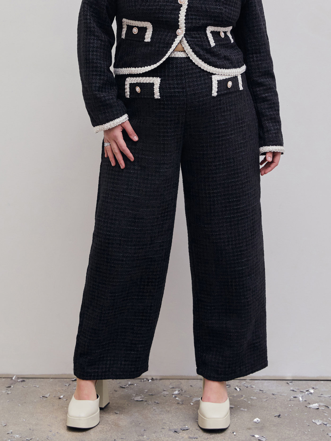 Pantalon large en tweed contrastant Curve & Plus