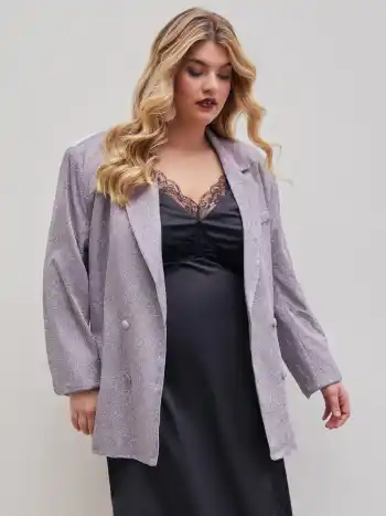 Oversized-Blazer mit Glitzerkragen und Kerbkragen Kurve & Plus