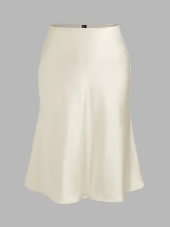 Satin Solid Ruffle Maxi Skirt Curve & Plus