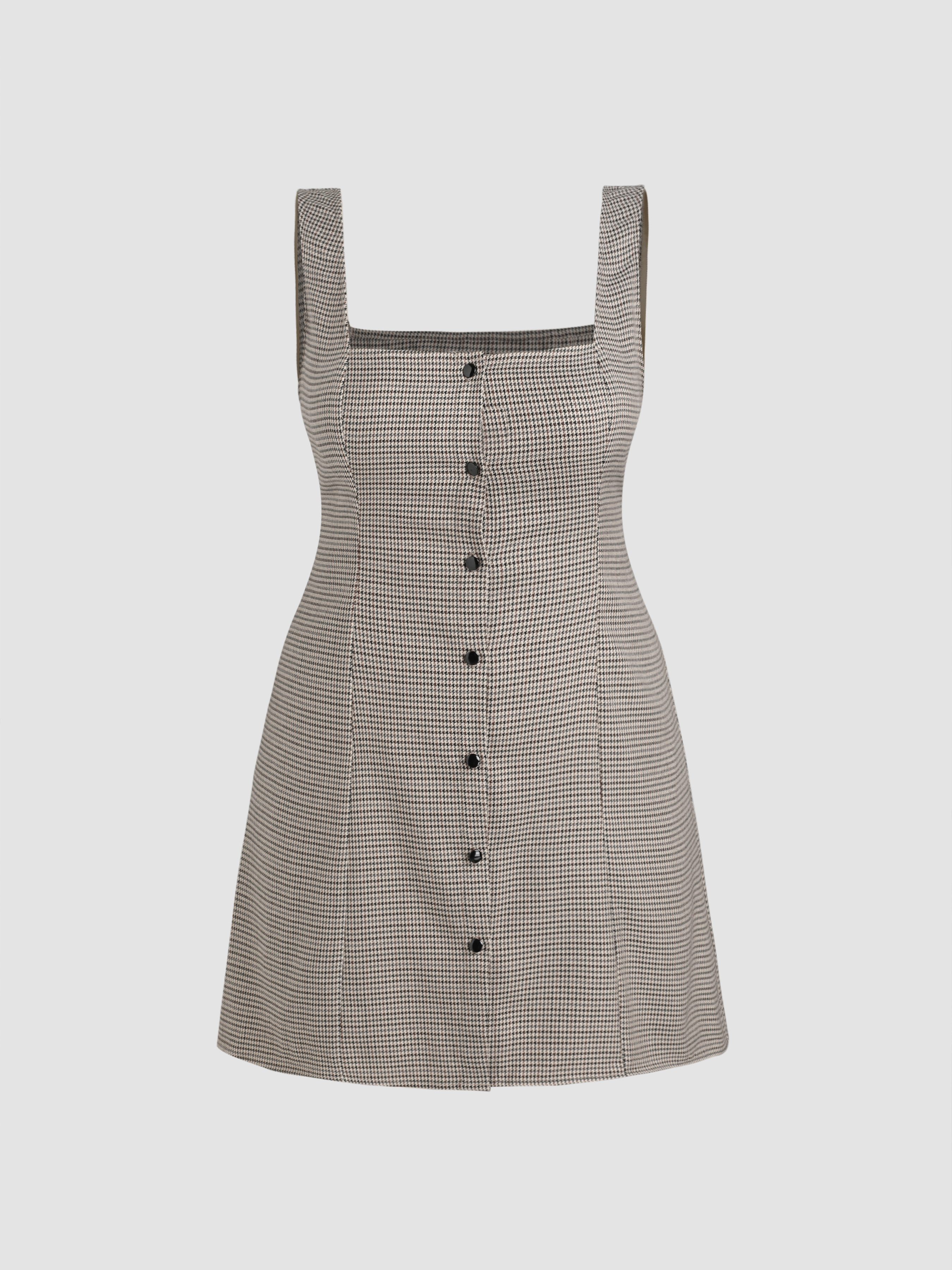 Curve & Plus Houndstooth Square Neck Button Up Mini Dress