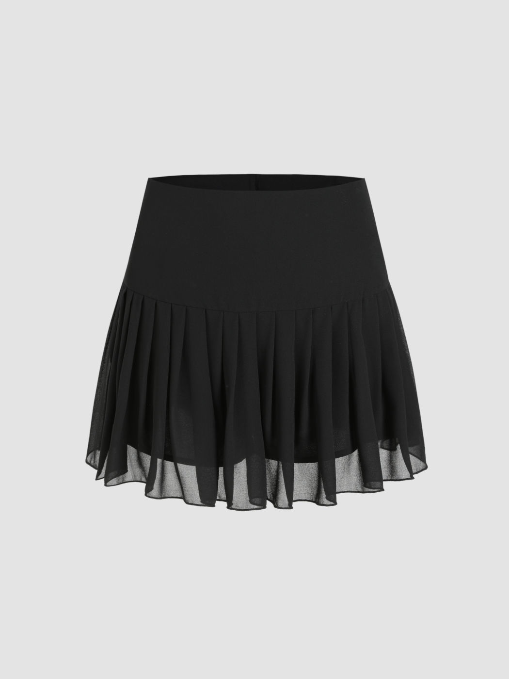Woven Solid Pleated Mini Skirt
