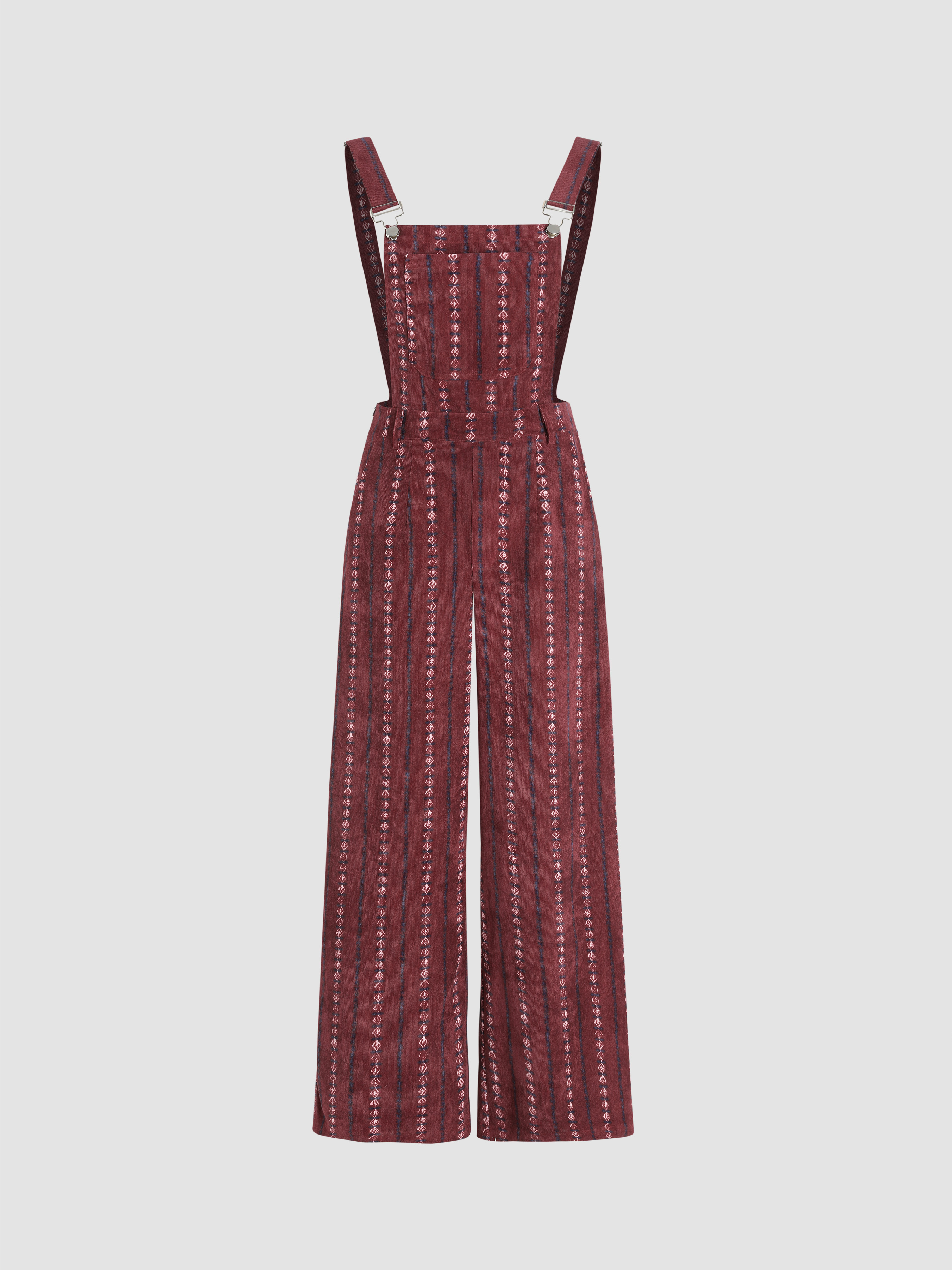 Corduroy Buckle Floral Wide Leg Jumpsuit Cider