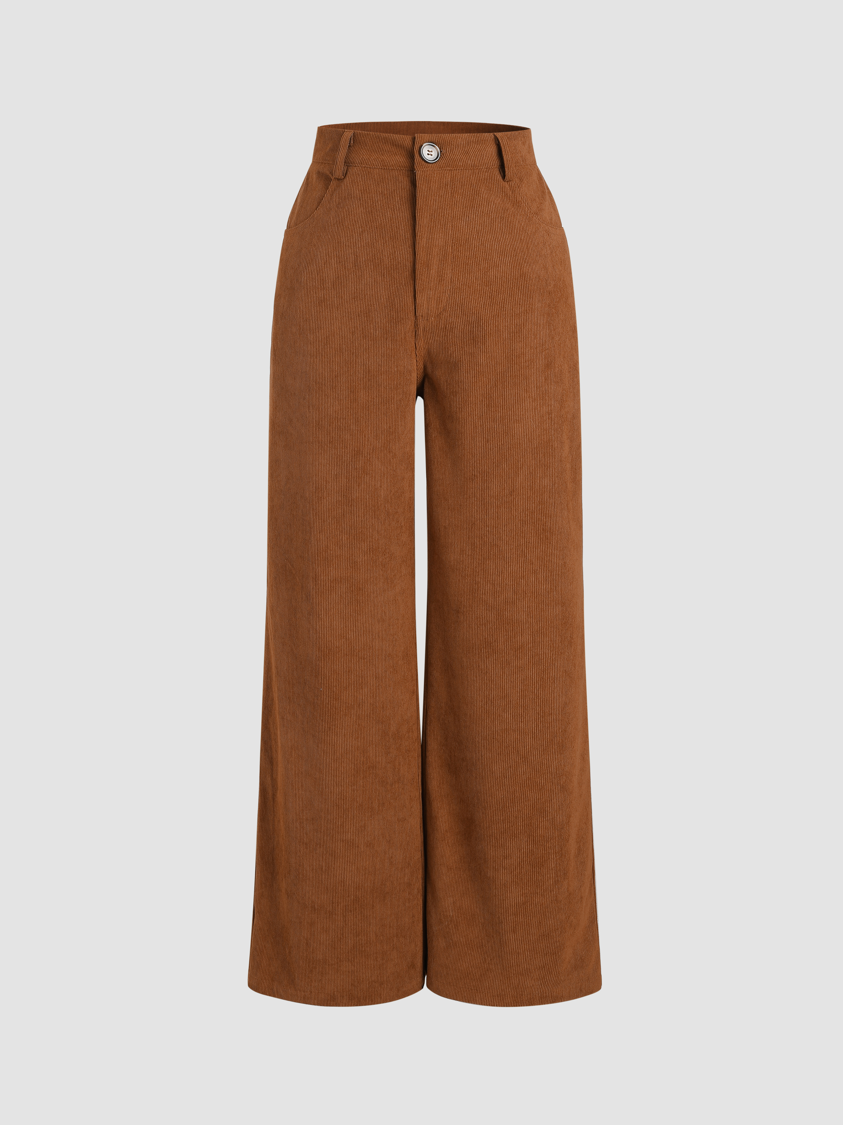 Solid Corduroy Wide Leg Trousers