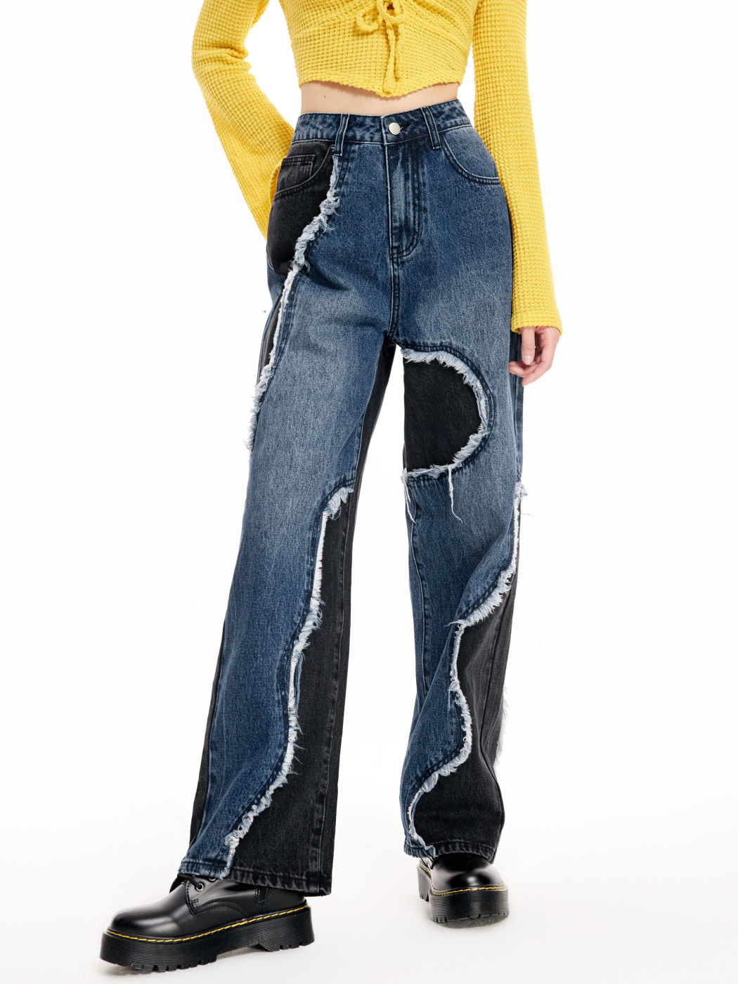  Jeans con Dobladillo Deshilachado Irregular
