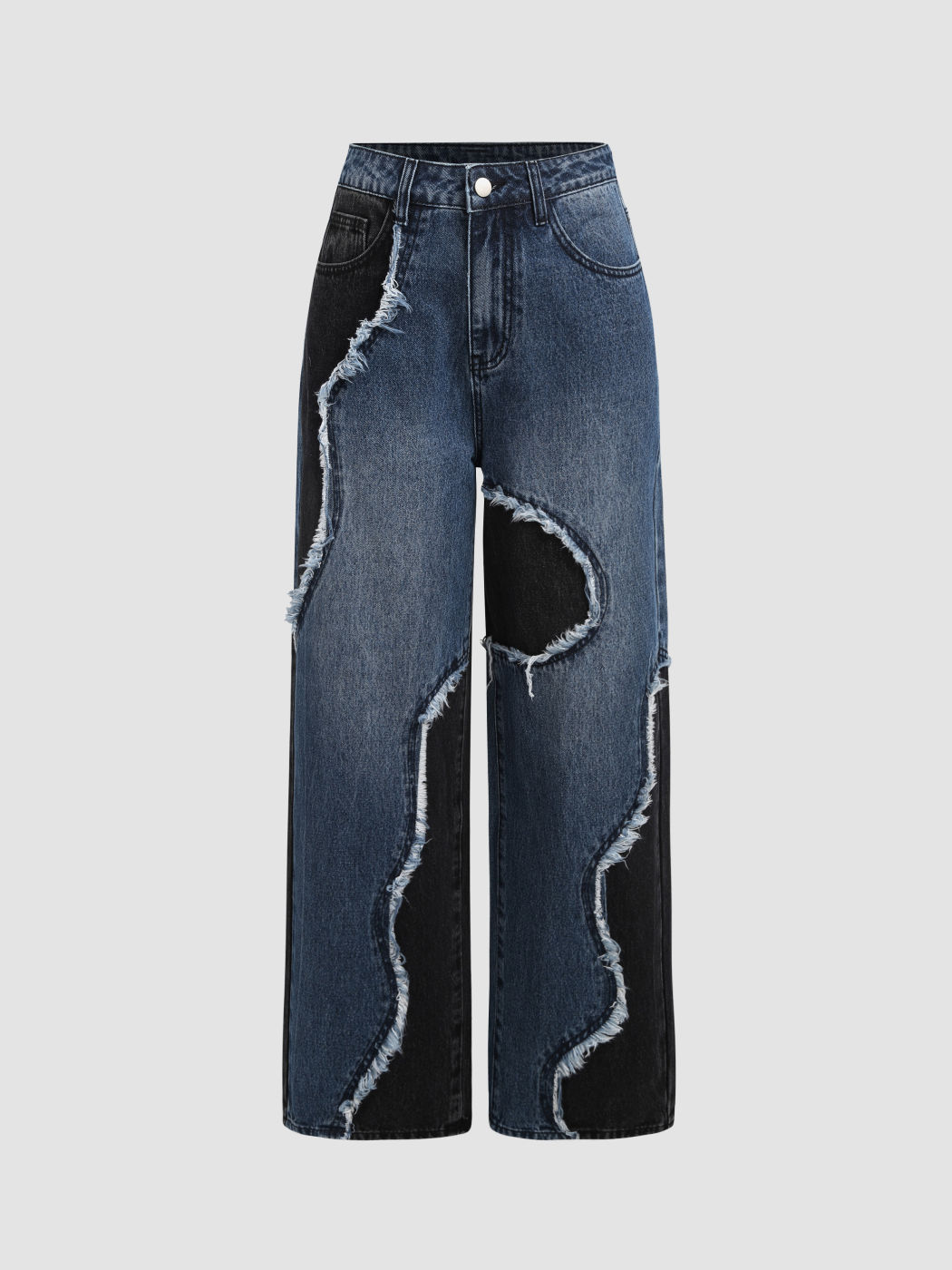  Jeans con Dobladillo Deshilachado Irregular