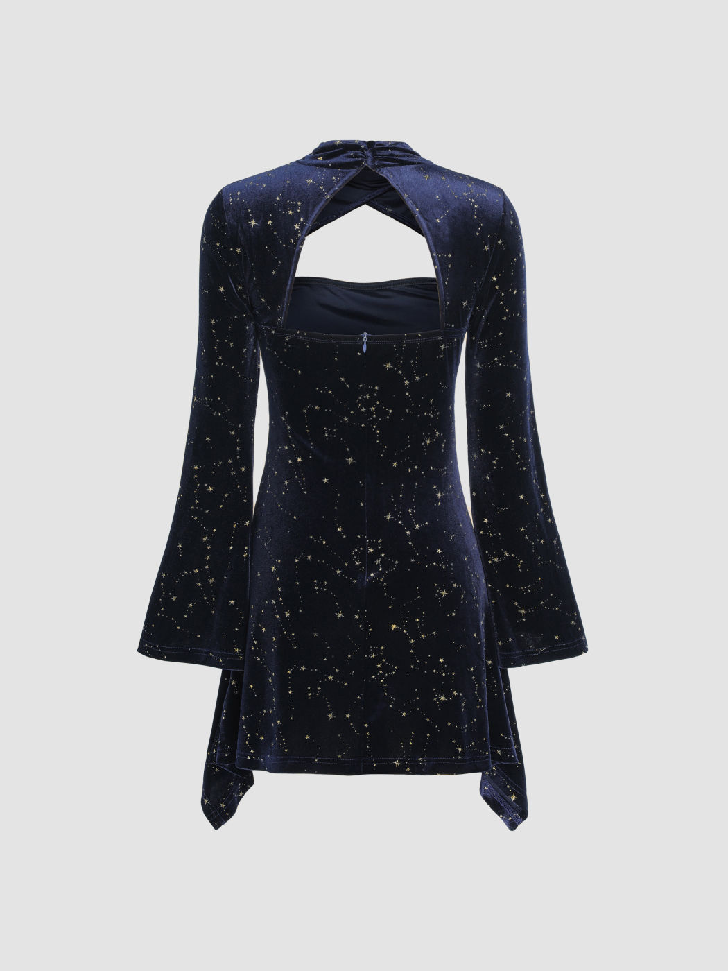 Halloween Graduation Dress Grad Dresses Velvet Velvet Star Pattern Bell Sleeve Short Dress For Date Wedding Holiday