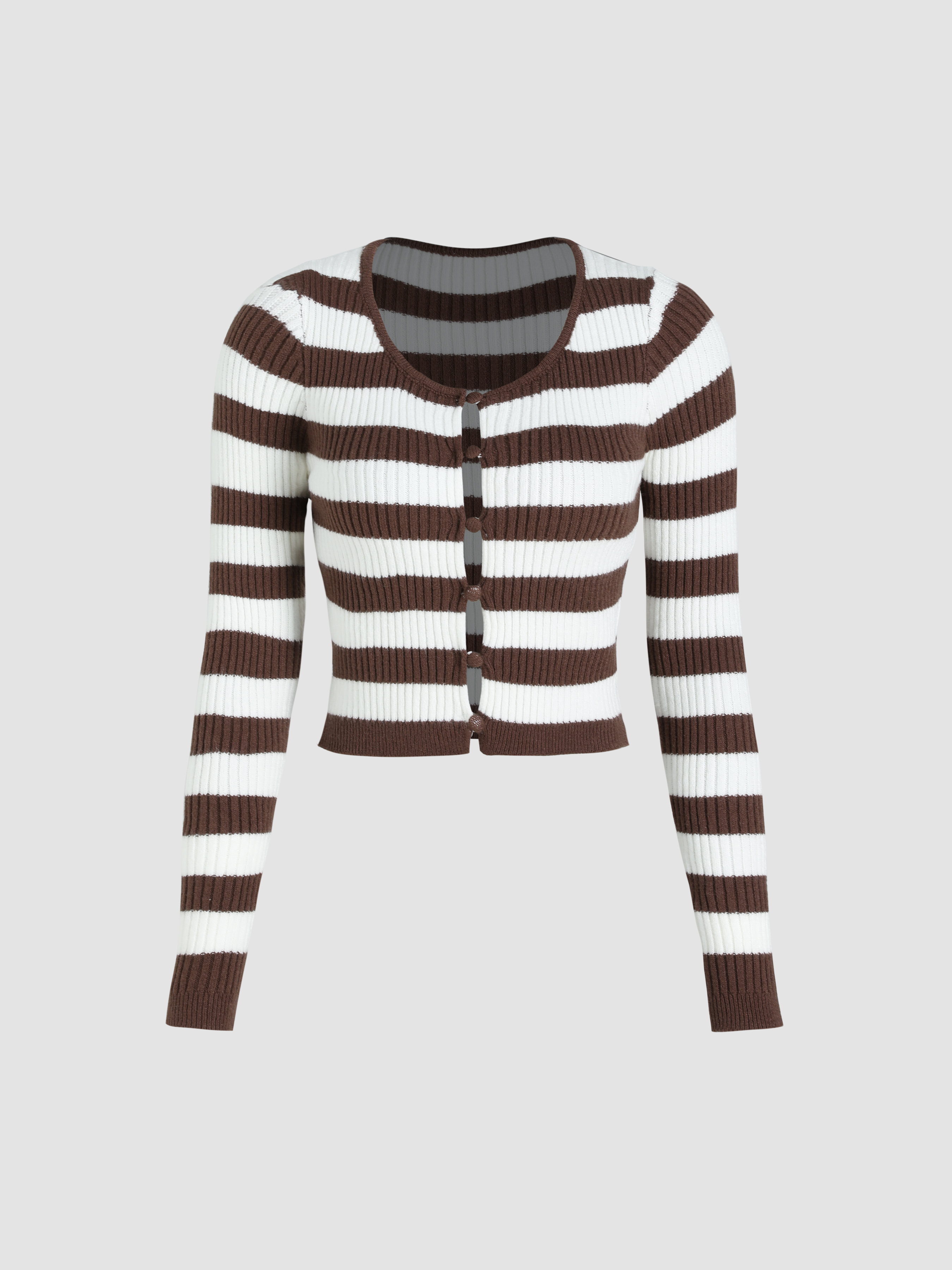 Stripe Button Up Bodycon Knitted Cardigan For Daily Casual