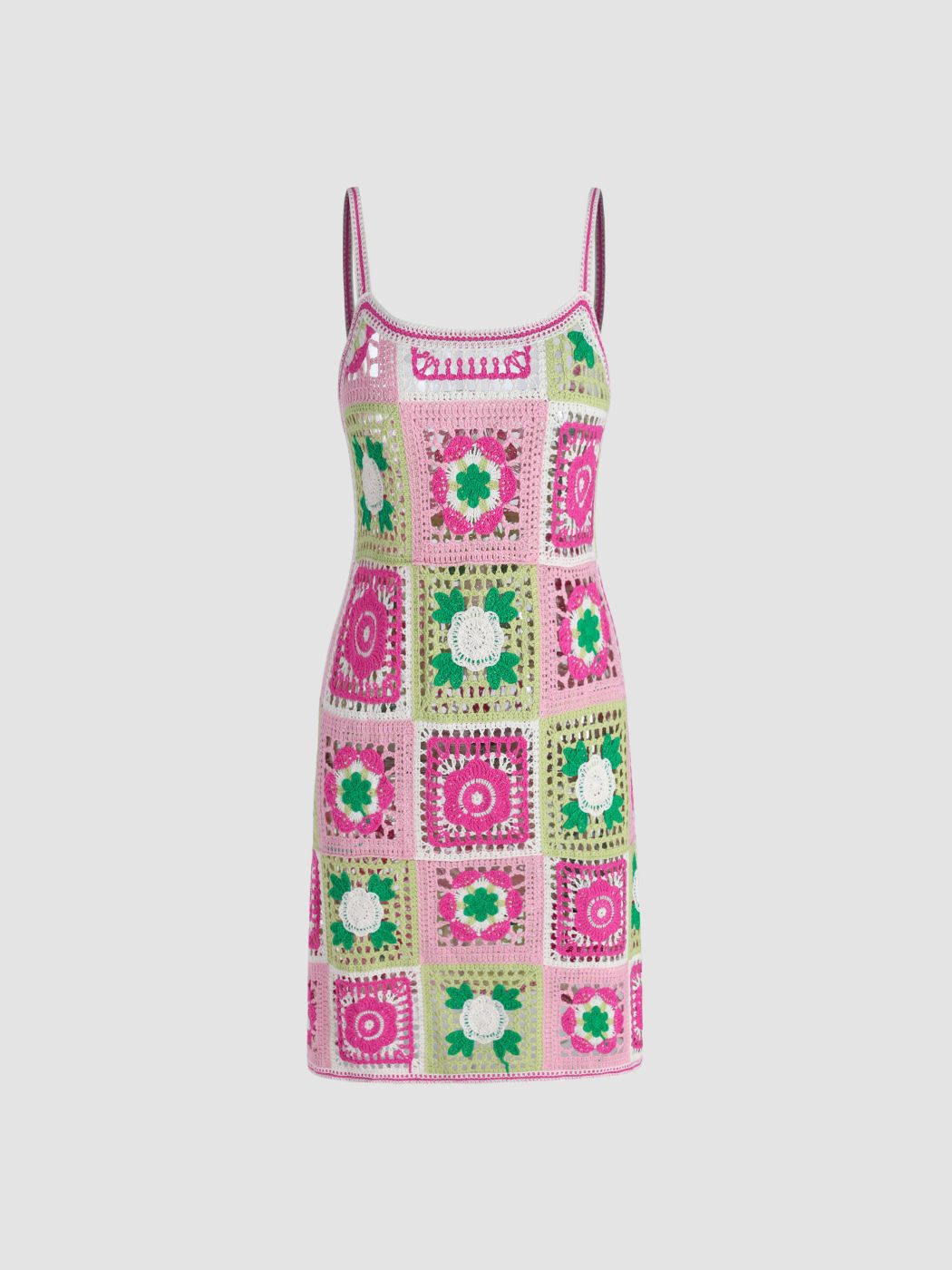 Knit Fabric Knit Floral Crochet Mini Dress For Picnic