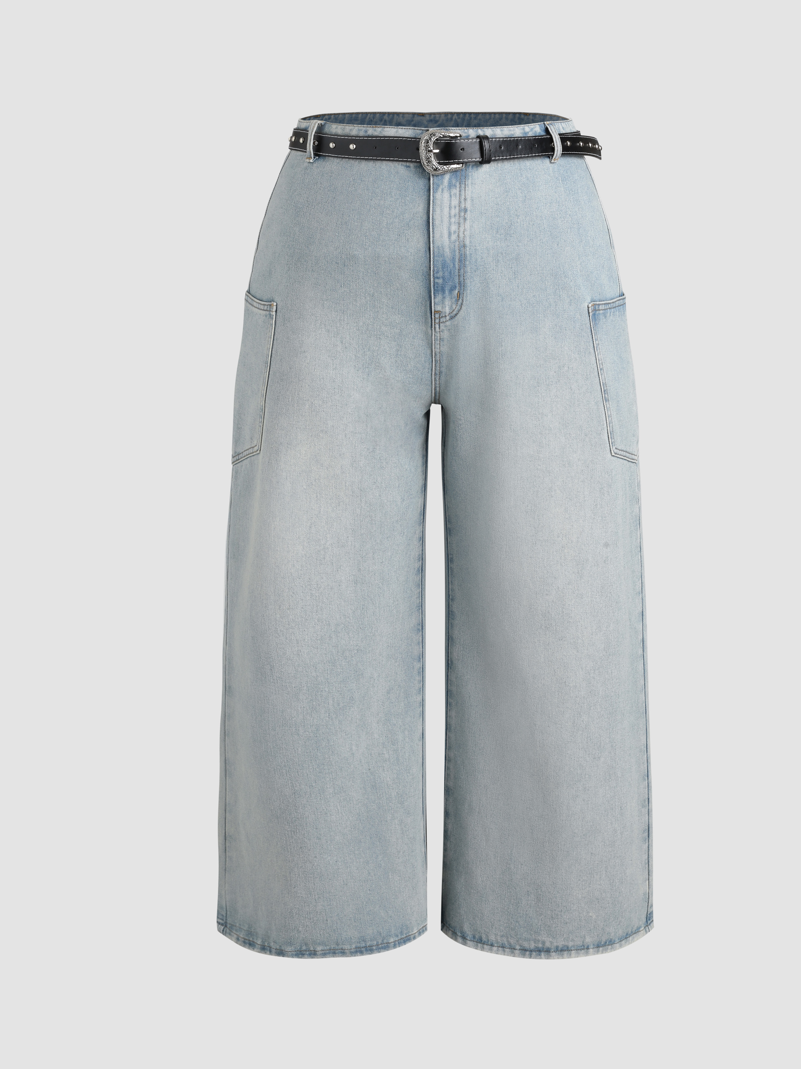 Retro Side Pocket Wide Leg Jeans With Belt Curve & Plus For School ...