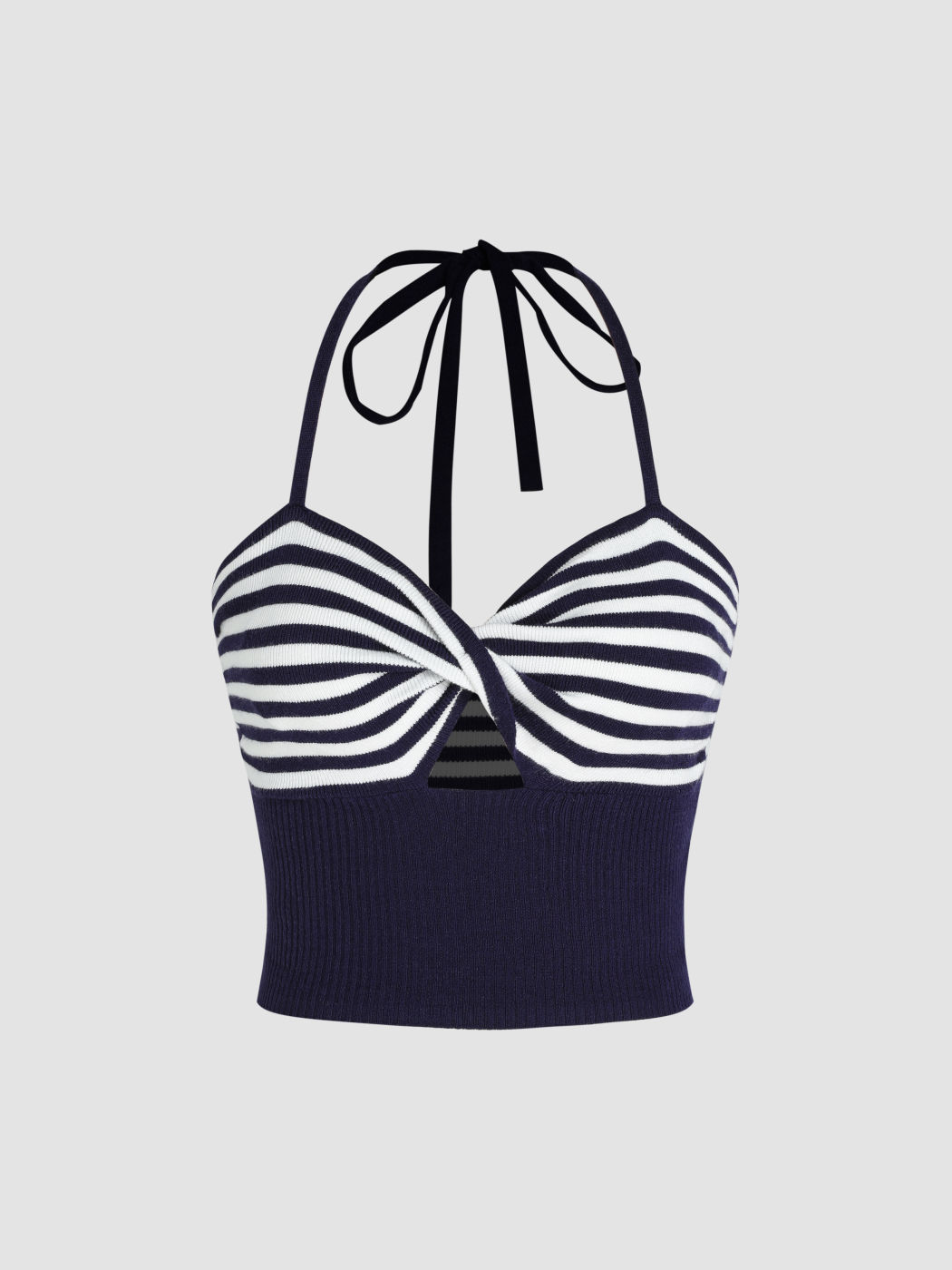 Neckholder-Crop-Top mit Streifen und Twist