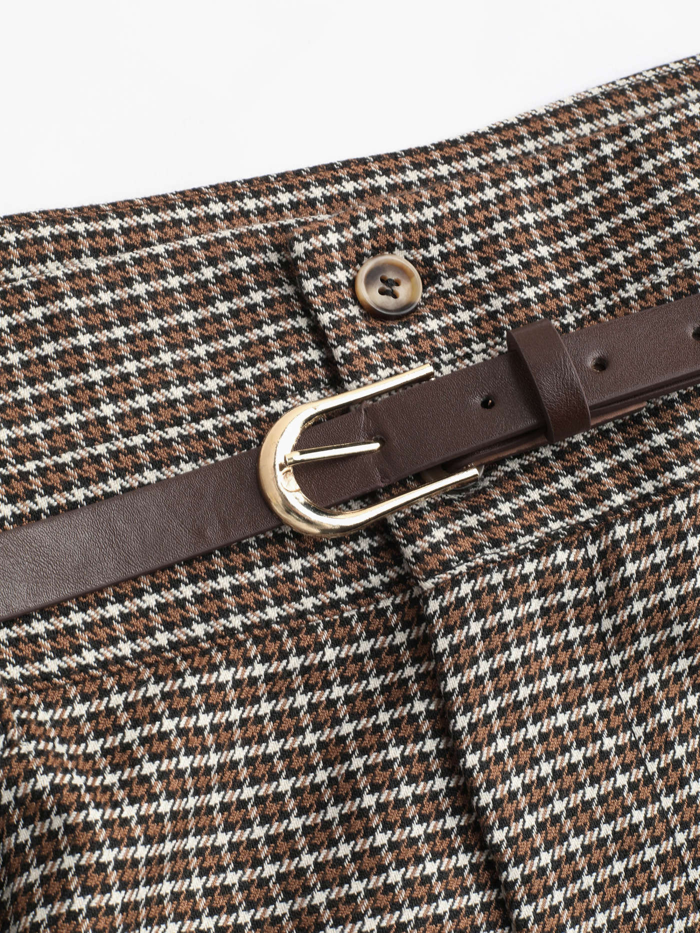 Houndstooth Mid Waist Belted Wide Leg Trousers Curve & Plus