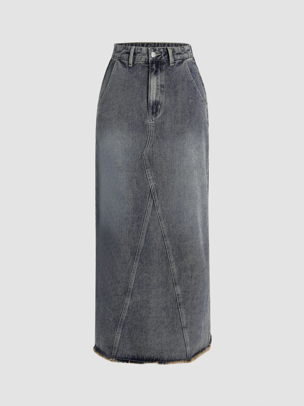 Langer Jeansrock mit ungesäumtem Saumstich und Schlitz