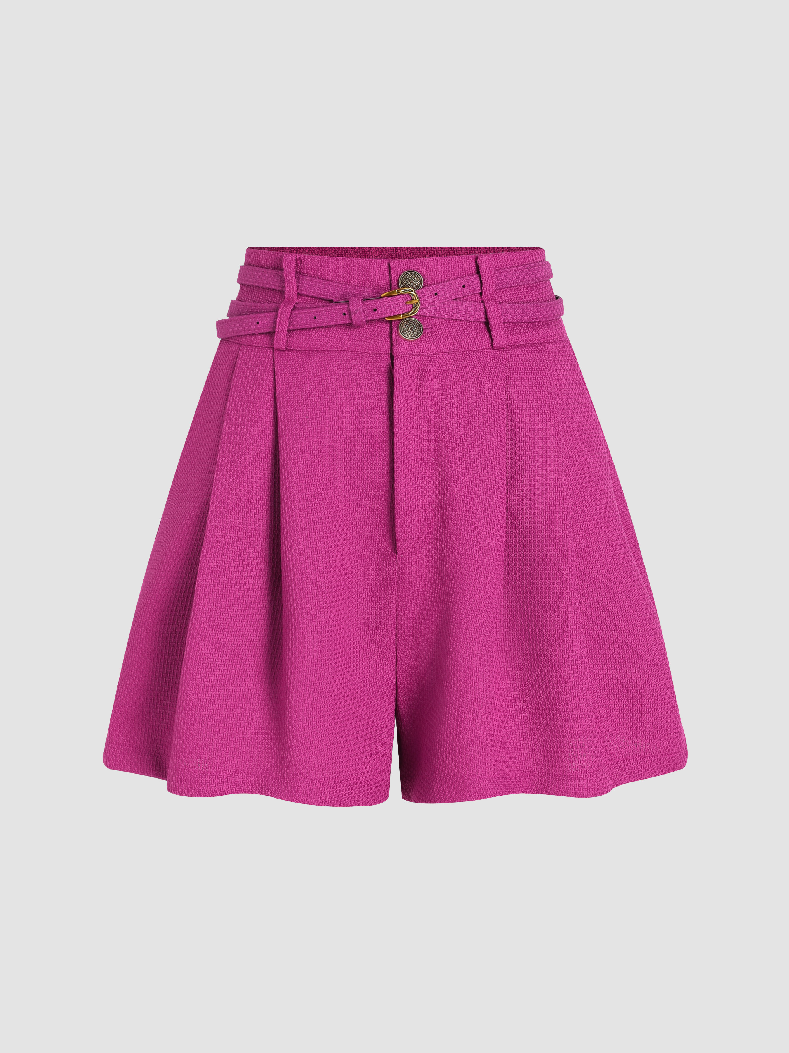 Woven Solid Belted Ruffle Shorts For School