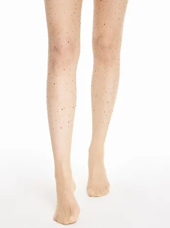 Rhinestone Decor Fishnet Tights