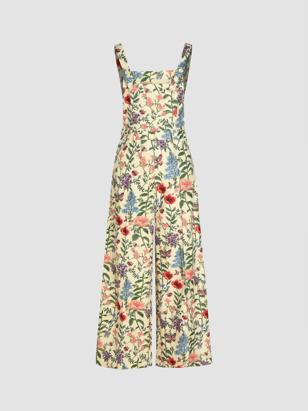 Leichter Cord Jumpsuit mit Blumenknöpfen und weitem Bein