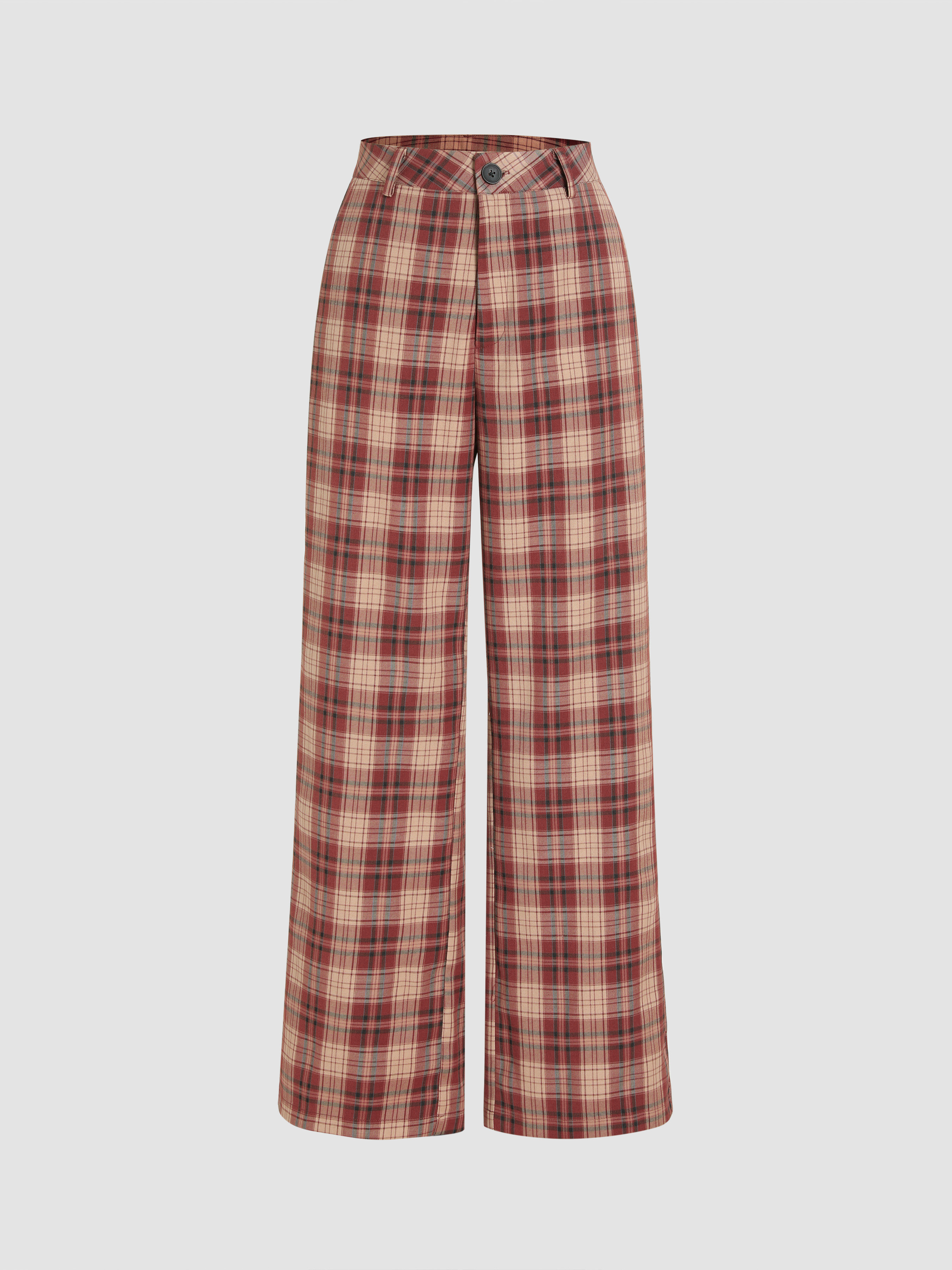 Chic Red Tartan High Waist Casual Pants For Women Retro Long Straight  Streetwear Ladies Check Trousers With Pocket From Luo03, $18.86 | DHgate.Com