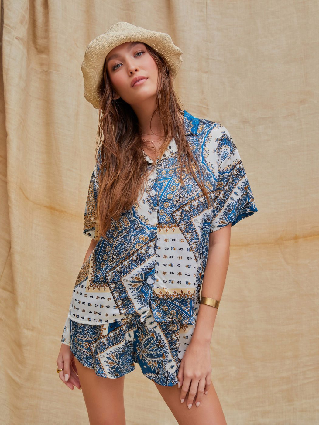 Boho Paisley Kurzarmhemd