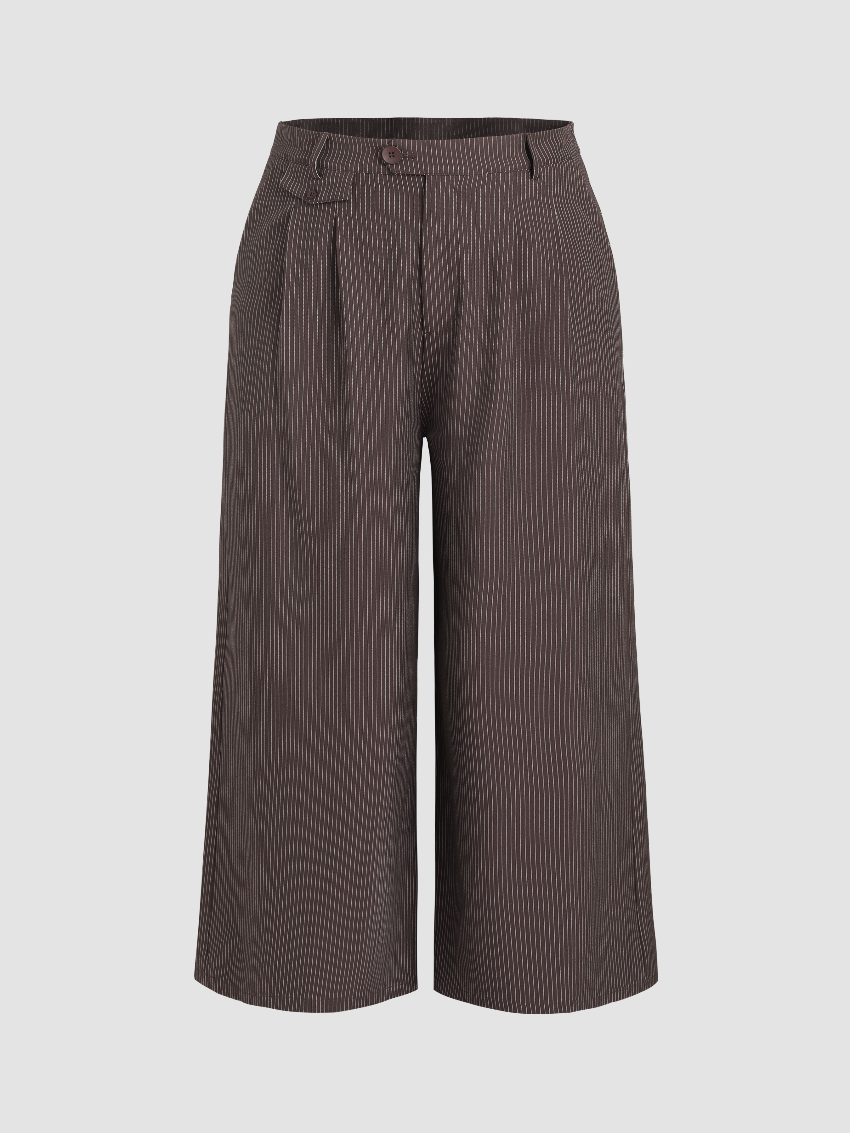 Striped Button Wide Leg Pants Curve & Plus Cider