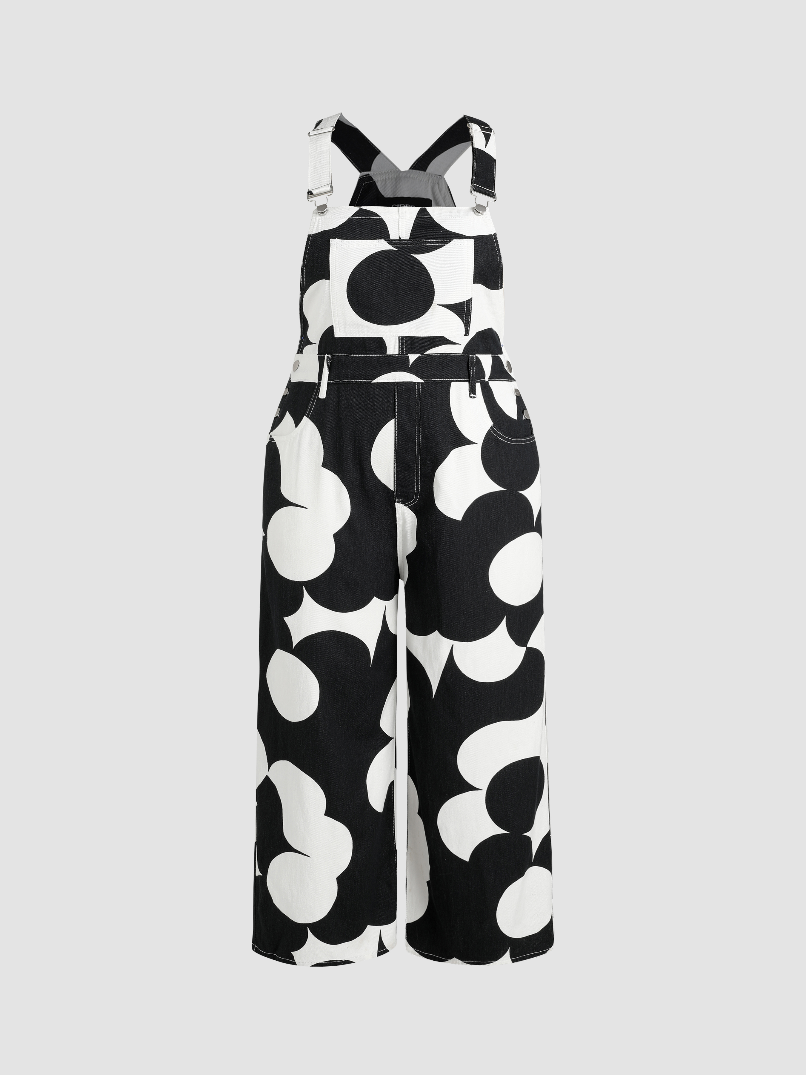 Floral Print Buckle Up Wide Leg Denim Jumpsuit Curve & Plus Cider