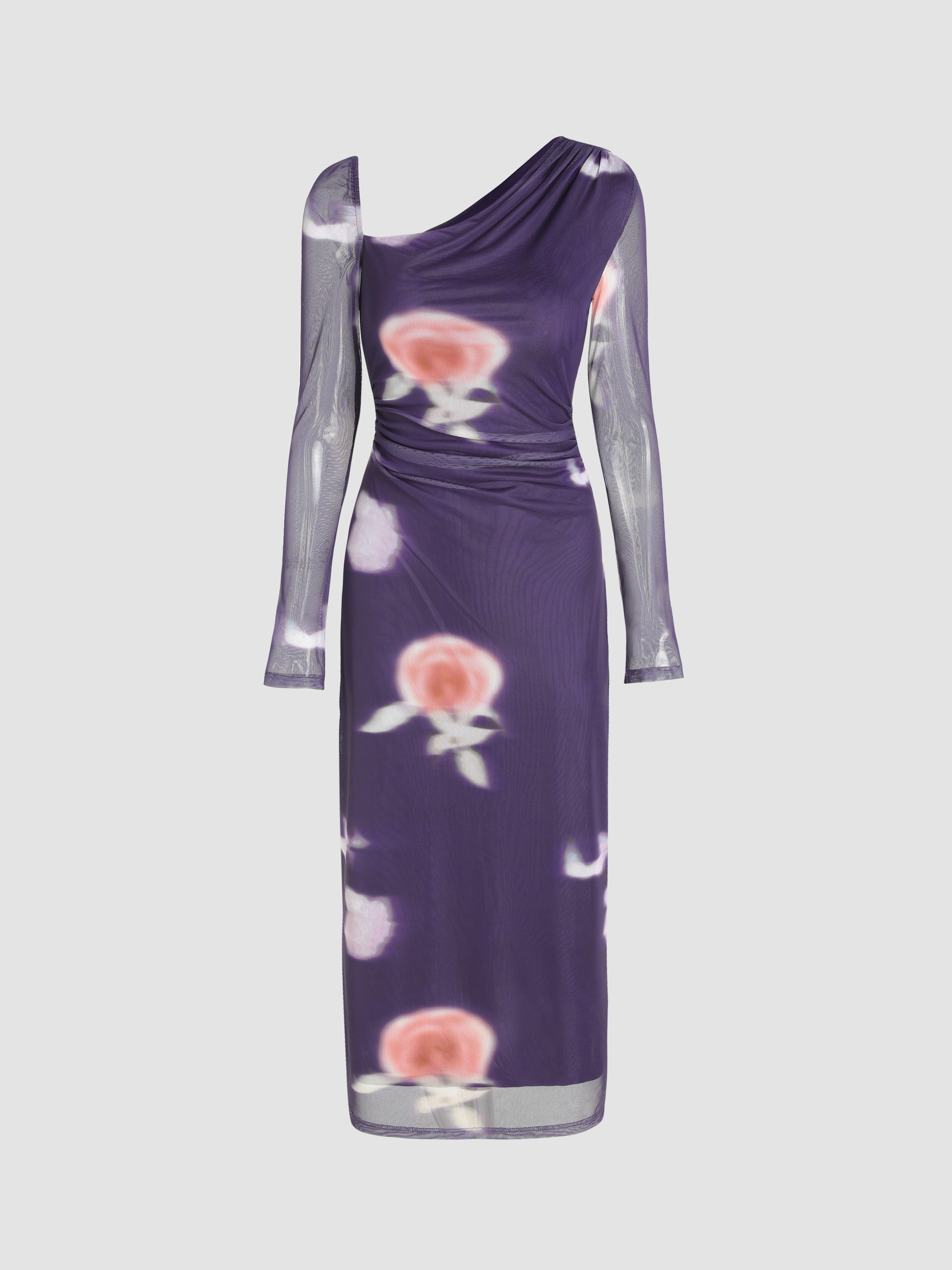 Mesh Floral Asymmetrical Maxi Dress Cider