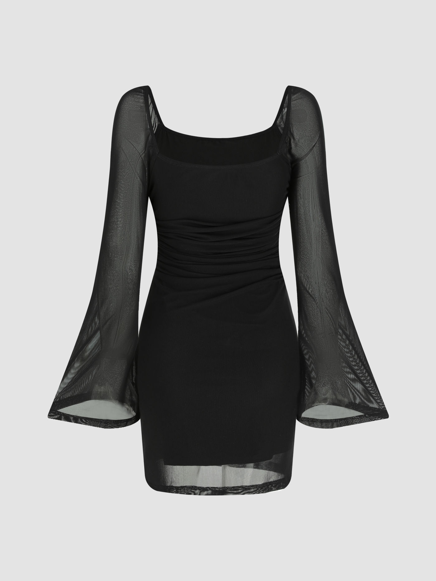 Robe mini transparente à col carré en maille unie