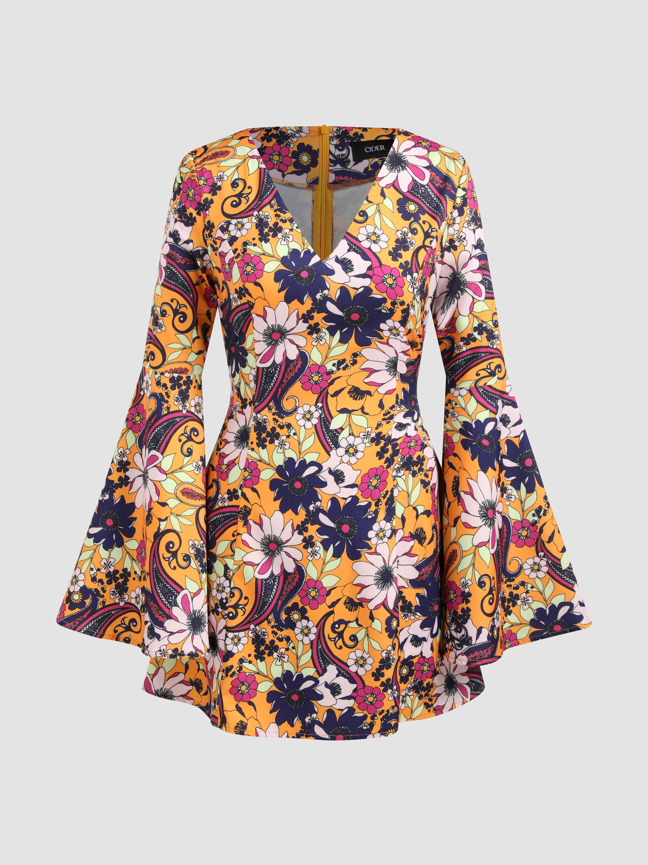 V-Neck Petal Sleeve Mini Dress main image 1