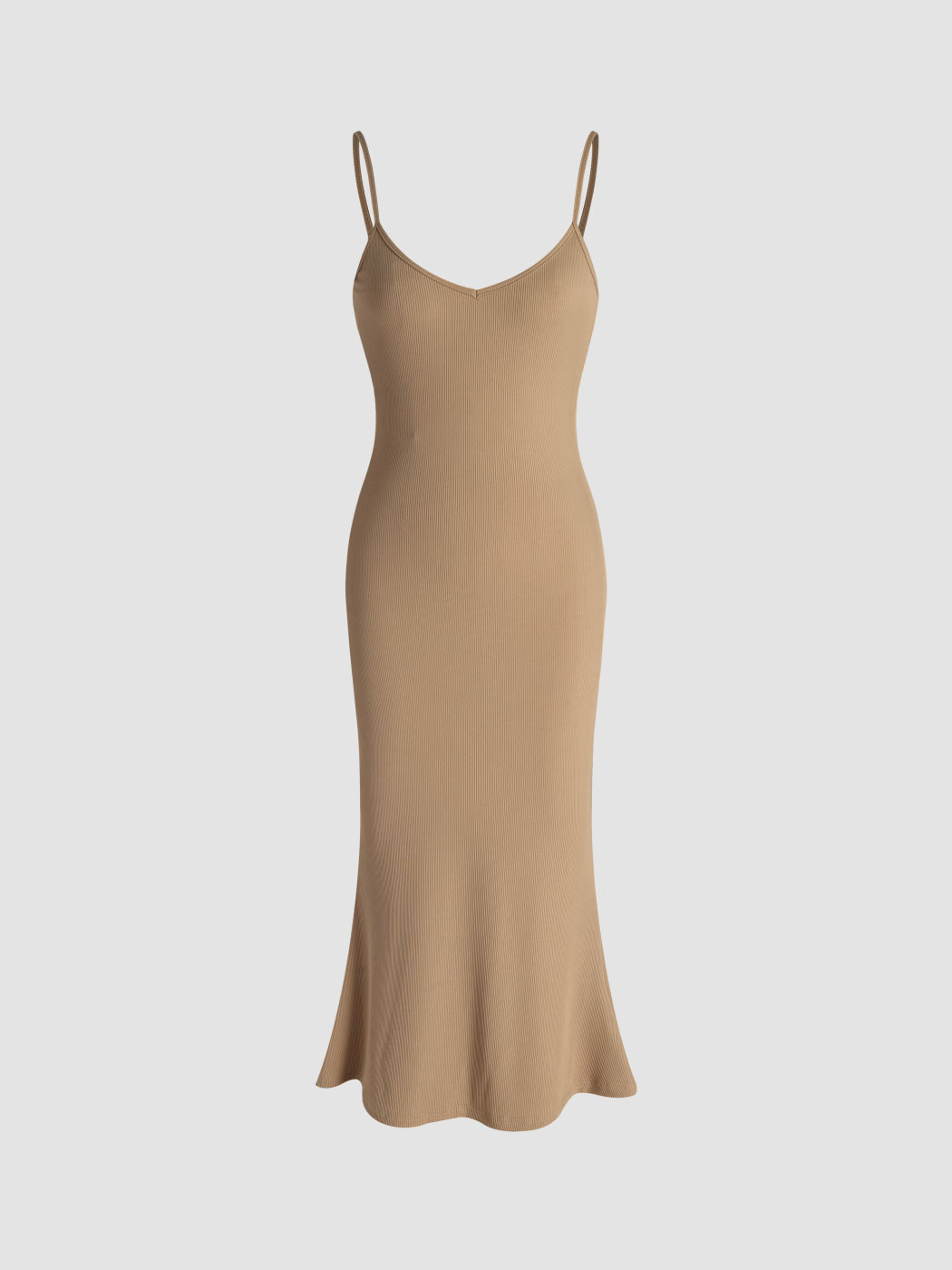 Knit Fabric Solid V-neck Cami Maxi Dress For Daily Casual