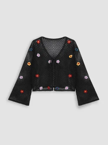 Frühlingsblüte 3D Blumen Häkel-Strickjacke Kurve & Plus