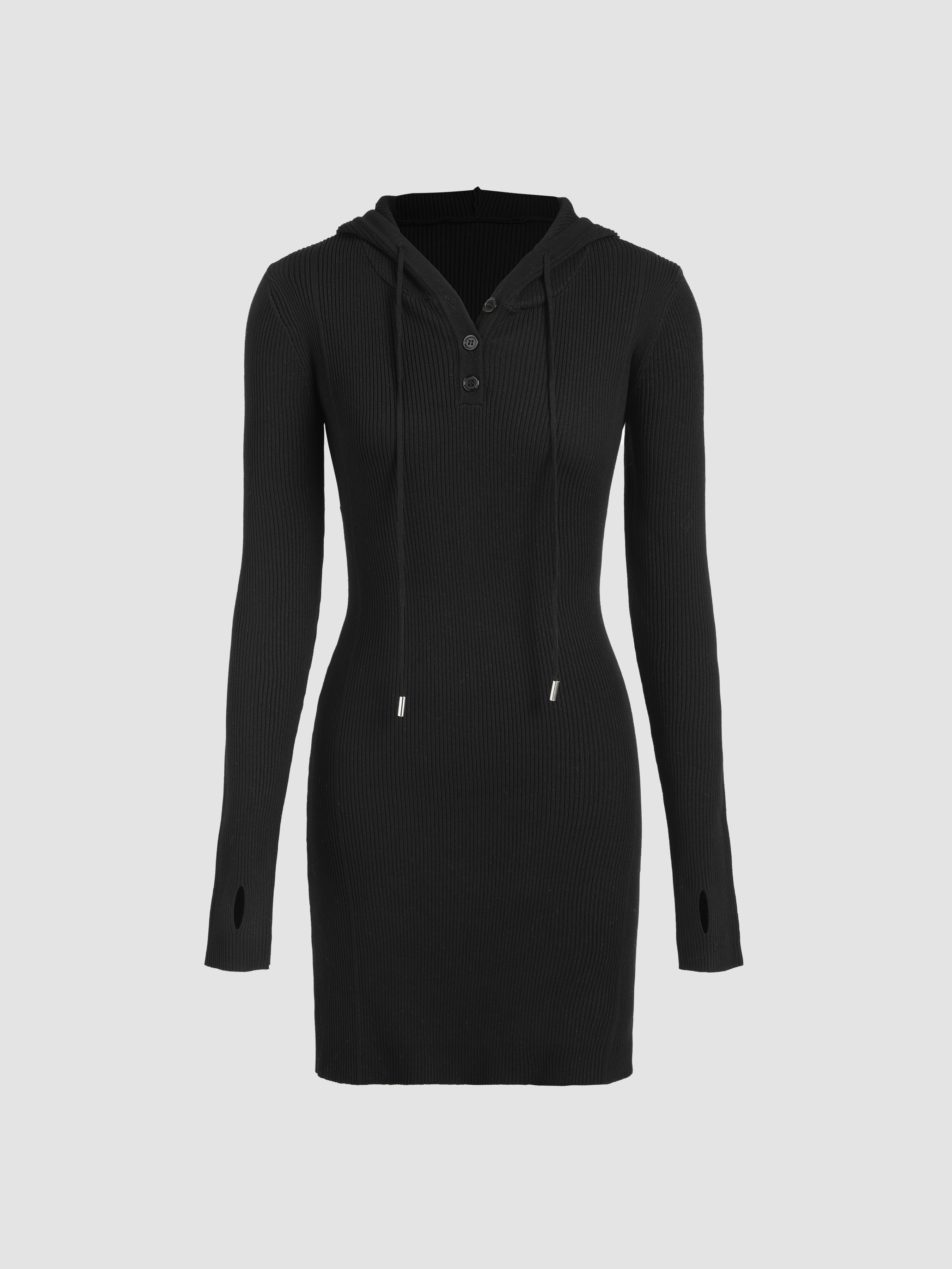 Hooded Drawstring Knitted Short Dress For Daily Casual