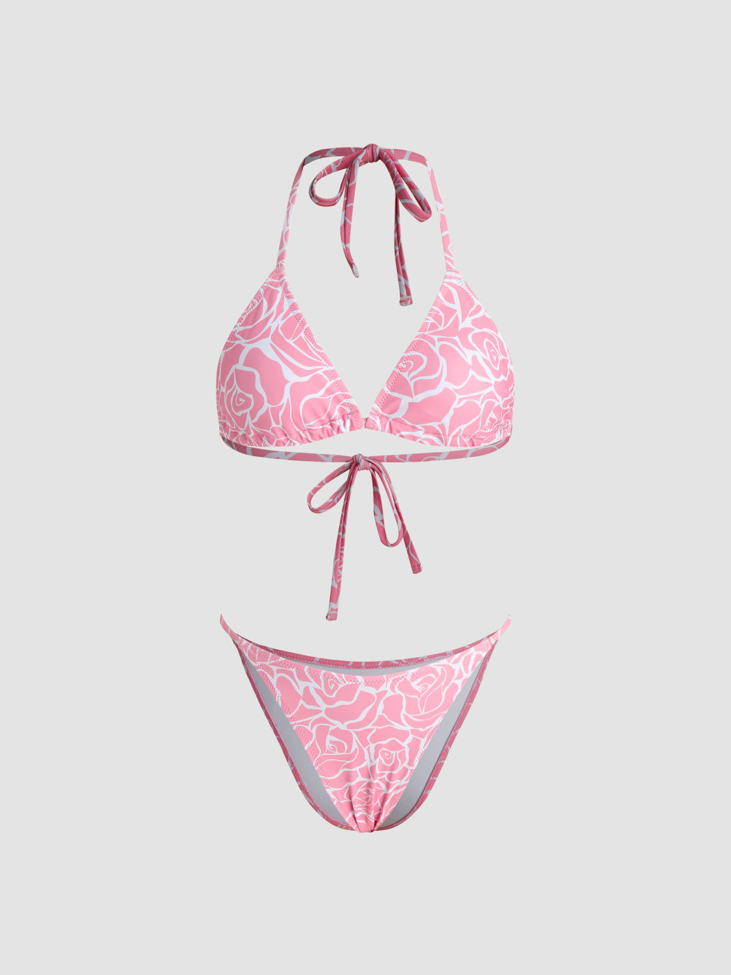 Geblümter Neckholder-Bikini-Badeanzug mit Binderücken