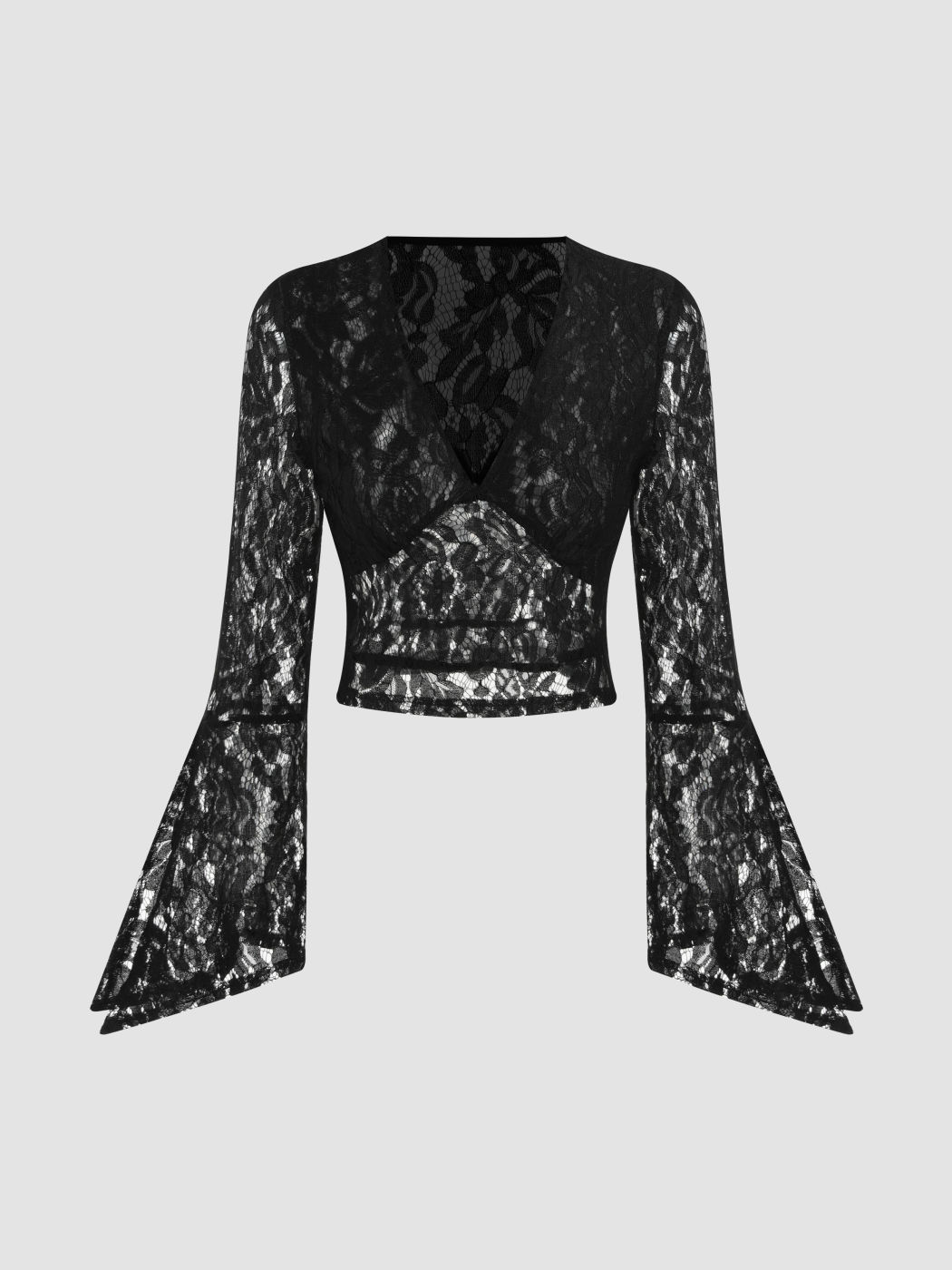 V Neck Lace Bell Sleeve Crop Top Cider 