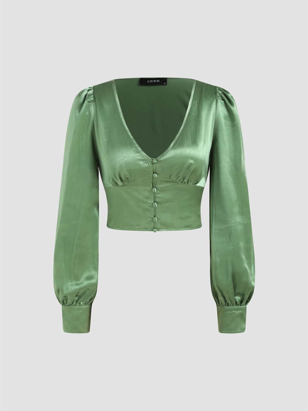 Satin-Bluse mit V-Ausschnitt und langen Ärmeln