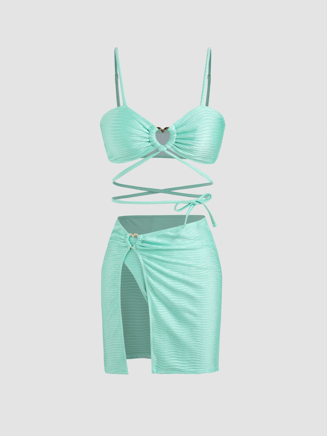 Belted Accessory Detail Tie Detail V-Neck Covered Skirt Swimsuit