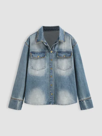 Jeansbluse mit Knöpfen und Perlen
