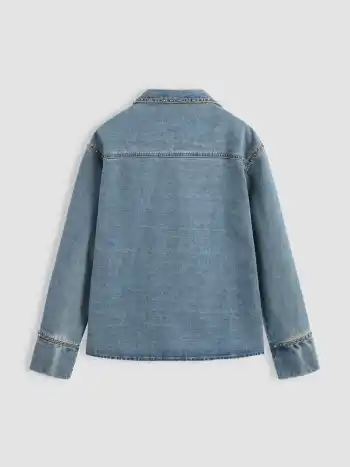 Jeansbluse mit Knöpfen und Perlen