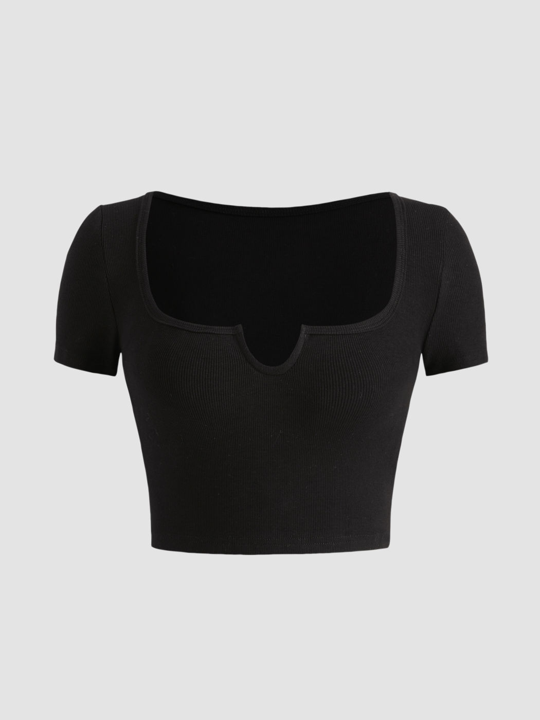 Solid U-neckline Short Sleeve Tee