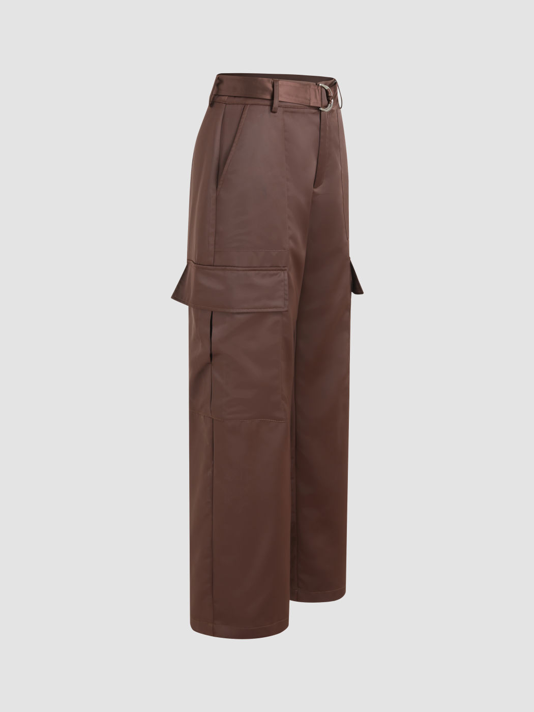Satin Pocket Belted Wide Leg Cargo Pants Cider