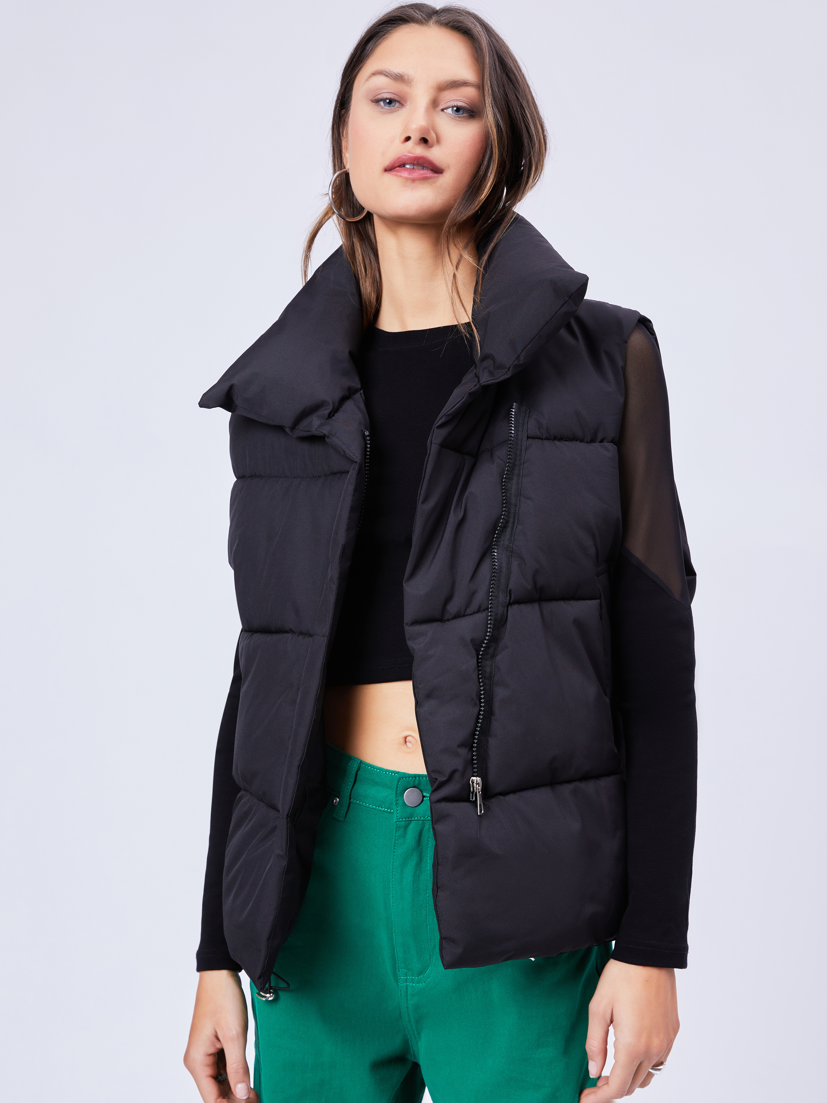 Woven Thermal Solid Drawstring Puffer Vest For Daily Casual